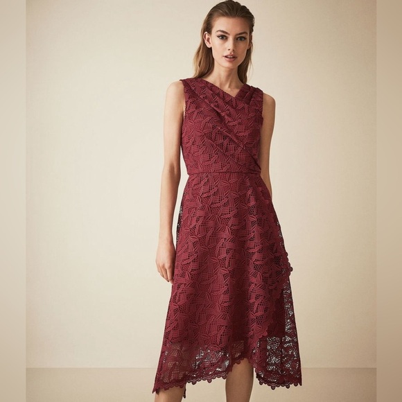 REISS Rayna Wrap Front Lace Dress - Picture 1 of 11